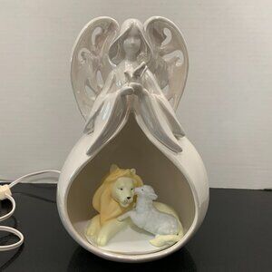 Apple Tree Lighted Mother of Pearl Glaze Diorama Eternal Peace Angle Lion Lamb.